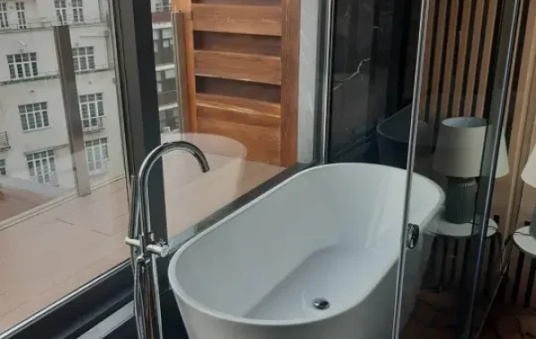 Adaptacija kupatila sa staklenim zidom i pogledom na ulicu - kada, detalj kupatilo 10